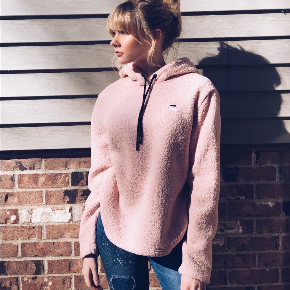 Fila pink fuzzy sweatshirt
